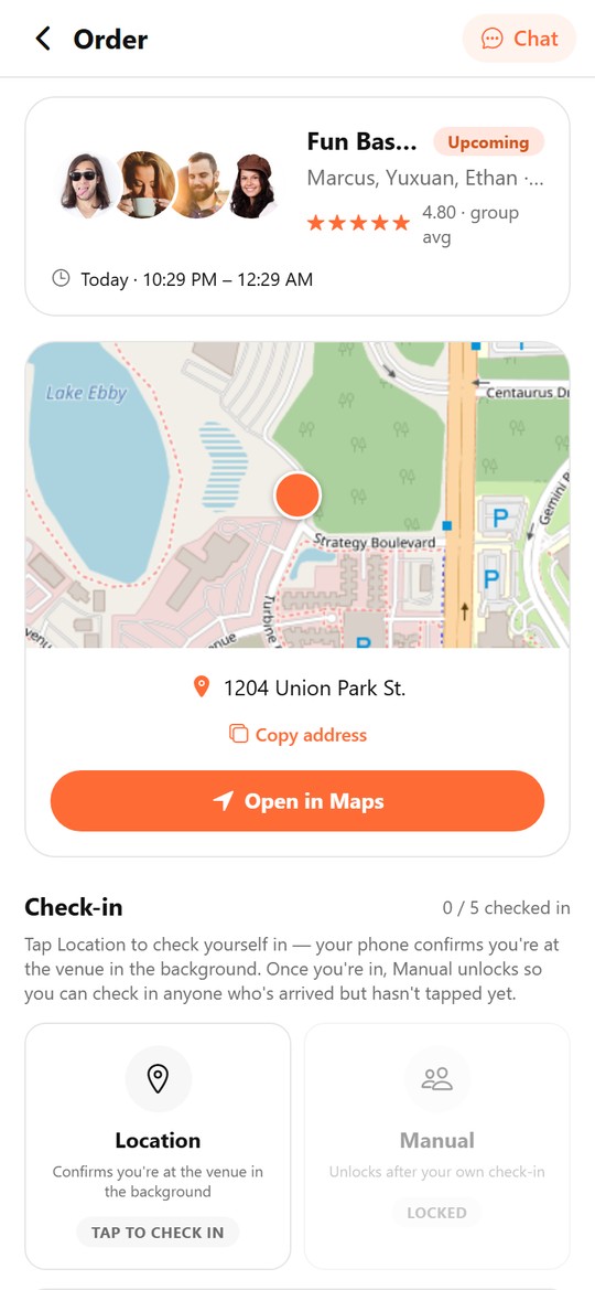 Hereby check-in screen