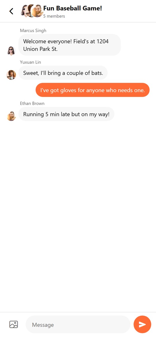 Hereby group chat for an activity